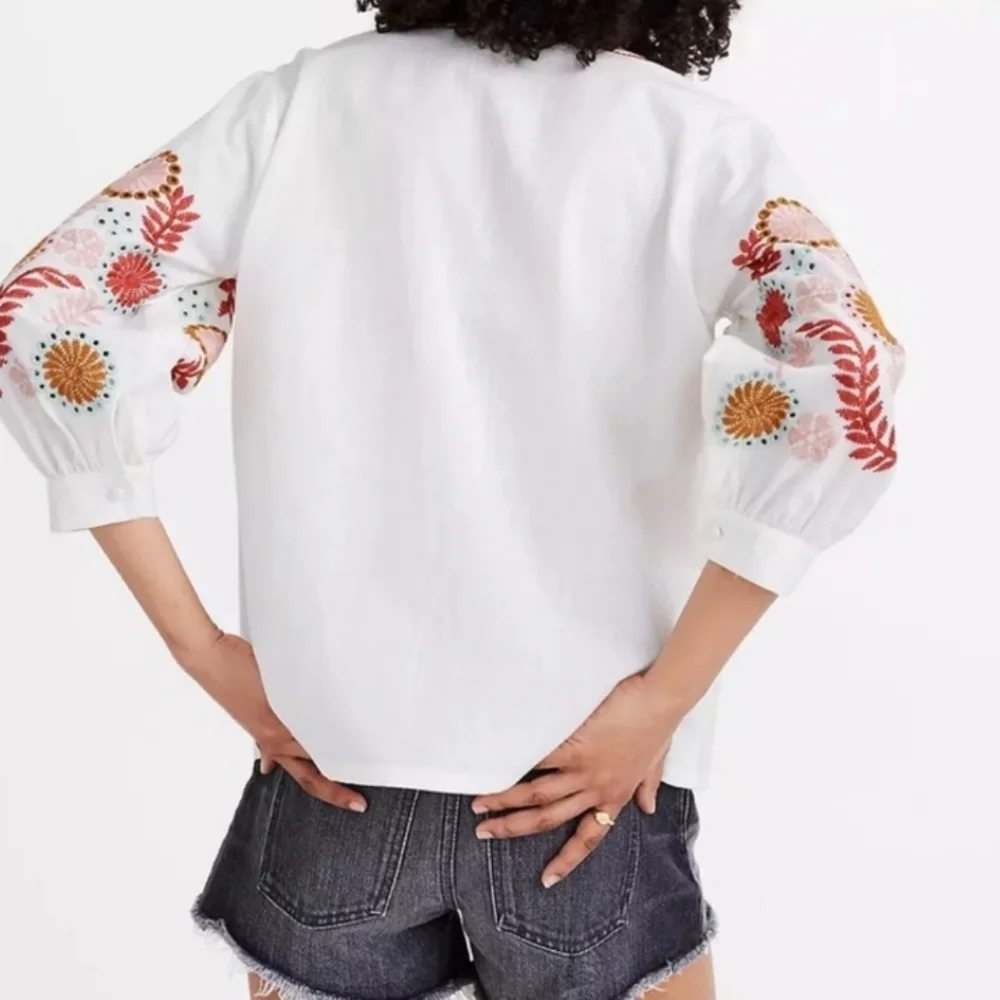 Madewell XS Boho Hippie Beachy Sweet White Popover Embroidered Floral Top